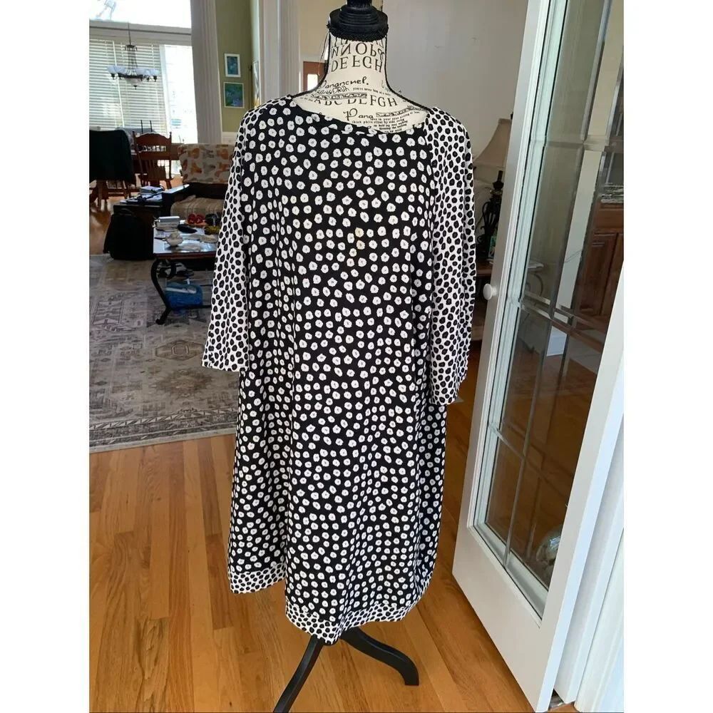 Ellos Black and White Long Sleeve A-Line Dress